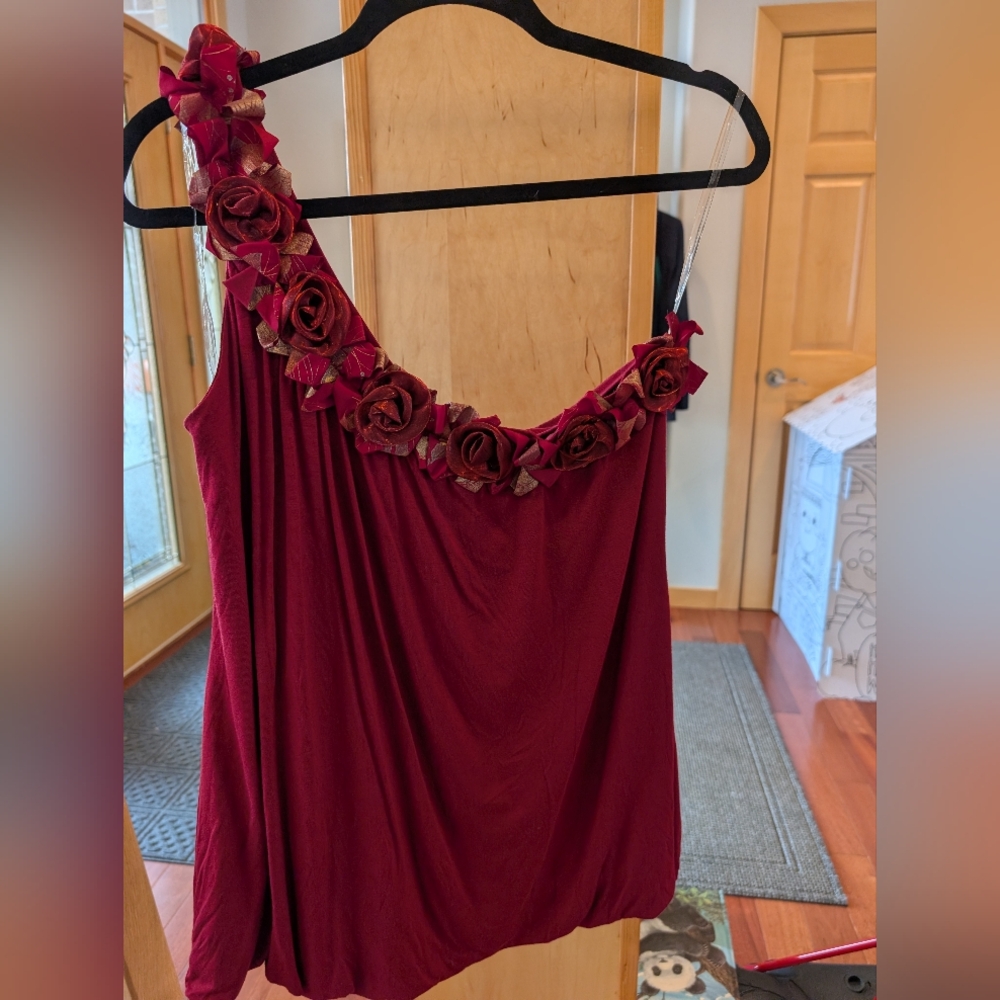 Studio Y Deep Red Tank Top with Rose Details